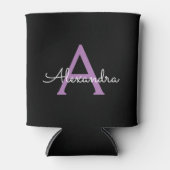 紫の黒のスクリプトガーリーモノグラム名 缶クーラー (正面)