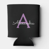 紫の黒のスクリプトガーリーモノグラム名 缶クーラー (裏面)