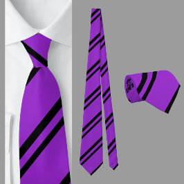 紫の黒のパタストライプのーン ネクタイ