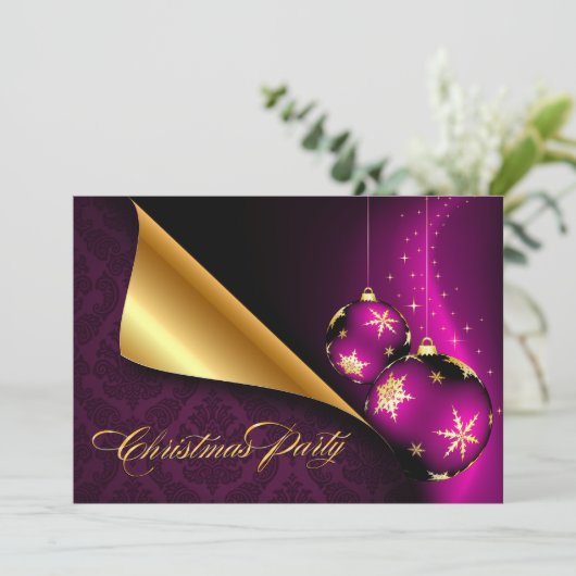 紫の黒の金ゴールド飾エレガントりのクリスマス 招待状 (スタンド正面)