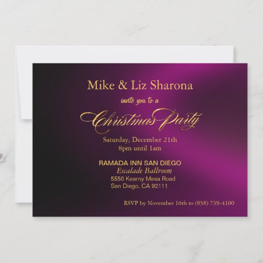 紫の黒の金ゴールド飾エレガントりのクリスマス 招待状 (裏面)