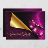 紫の黒の金ゴールド飾エレガントりのクリスマス 招待状 (正面/裏面)
