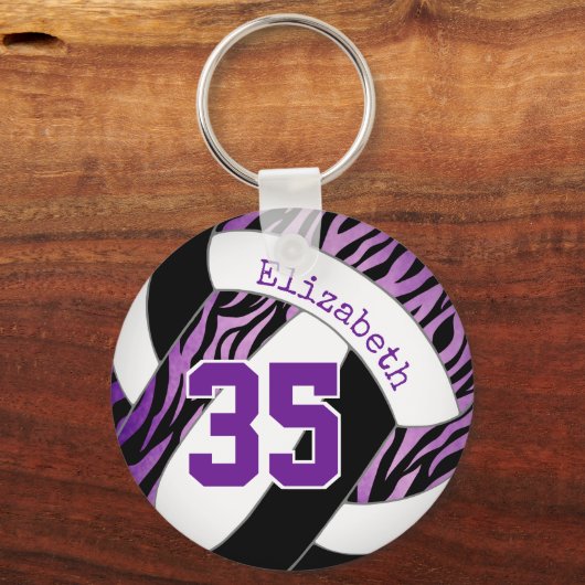 紫の黒ゼブラストライプアクセント女の子バレーボール キーホルダー (正面)