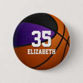紫の黒チームカラーバスケットボールガールボーイネーム 缶バッジ (正面)