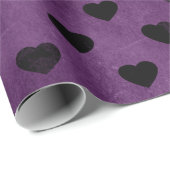 紫の黒動揺してのハート ラッピングペーパー (ロールコーナー)