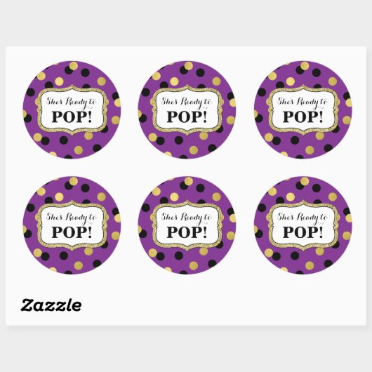 紫の黒金ゴールド赤ちゃんシャワー準備ポップ・アートの完了 ラウンドシール (シート)