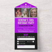 紫の黒3枚の写真30th Birthdayパーティー オールインワン招待状 (内側)
