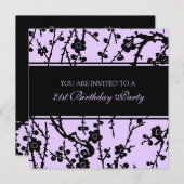 紫の21歳の誕生日パーティの招待状 招待状 (正面/裏面)