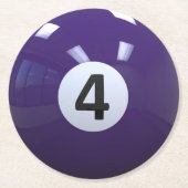 紫の4番ビリヤード・プール・ボール ラウンドペーパーコースター (正面)