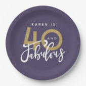 紫の40歳と素晴らしい誕生日パーティー  ペーパープレート (正面)