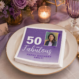紫の50歳と素晴らしい50歳の誕生日写真 スタンダードカクテルナプキン