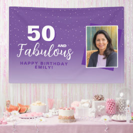 紫の50歳と素晴らしい50歳の誕生日写真 横断幕