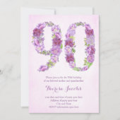 紫の90歳の誕生日招待状、90歳のパーティーカード 招待状 (正面)