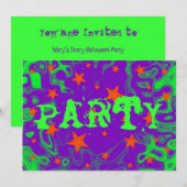 紫の「パーティー」招待 招待状 (正面/裏面)
