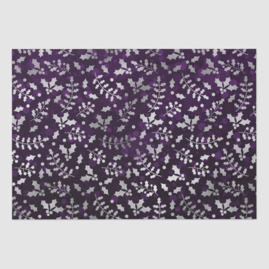 紫の《写真》ぼけ味と銀箔クリスマスホリー 薄葉紙 (正面)