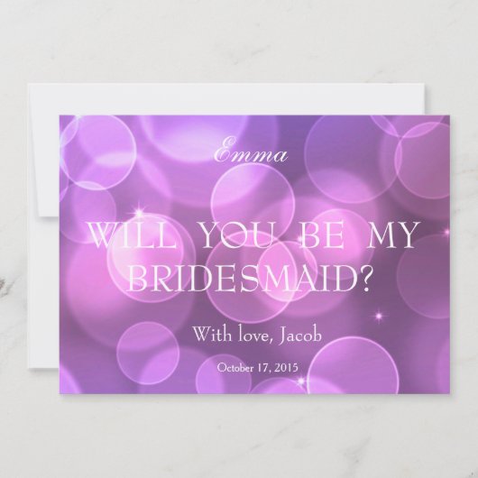 紫の《写真》ぼけ味グリッターが私の花嫁の付き添いに 招待状 (正面)