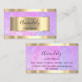 紫の《写真》ぼけ味金ゴールドプロフェッショナルメイク爪、 ネイルピンク 名刺 (正面/裏面)