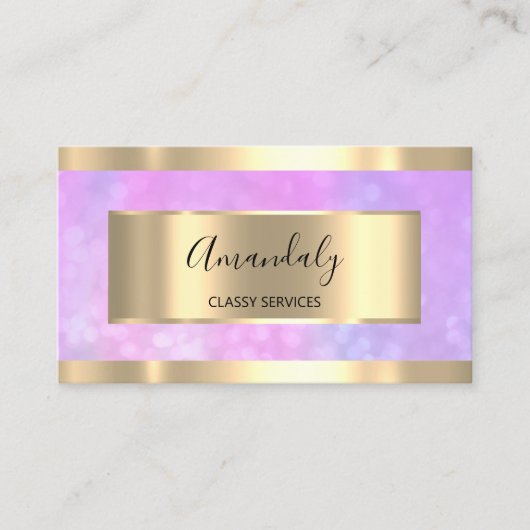 紫の《写真》ぼけ味金ゴールドプロフェッショナルメイク爪、 ネイルピンク 名刺 (正面)