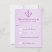 紫の（紋章の）フラ・ダ・リフォーマル結婚式RSVP 出欠カード (裏面)