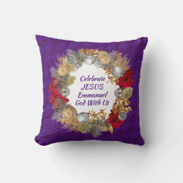 紫のJESUSクリスマスリースを祝おう クッション