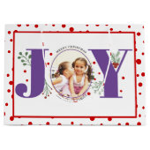 紫のJOYと赤の水玉模様を追加 ラージペーパーバッグ (正面)