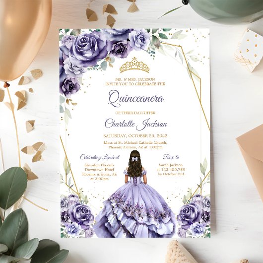 紫のQuinceanera 誕生日招待状 招待状