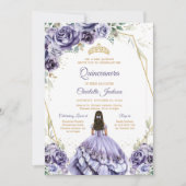 紫のQuinceanera 誕生日招待状 招待状 (正面)