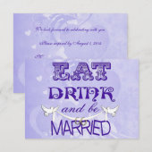 紫のRSVP用に結婚式の鳩 招待状 (正面/裏面)