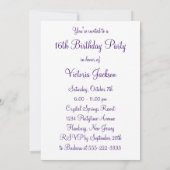 紫のSweet sixteenバースデーパーティ招待状 招待状 (裏面)