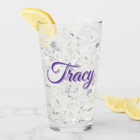 紫のTracyの女の子の名前 タンブラーグラス (アイス正面)