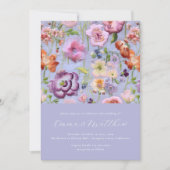 紫はっきりしたとオレンジの植物刺結婚繍 招待状 (正面)