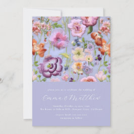 紫はっきりしたとオレンジの植物刺結婚繍 招待状