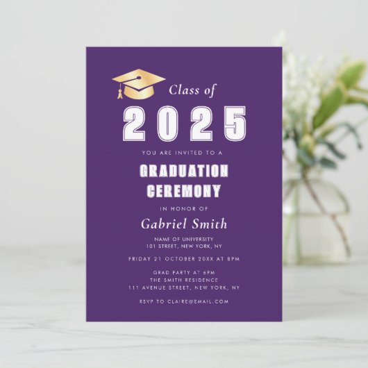 紫はっきりしたの卒業式 招待状 (スタンド正面)