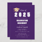 紫はっきりしたの卒業式 招待状 (正面/裏面)