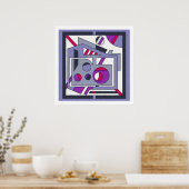 紫はっきりしたピンク幾何学模様抽象芸術工業Des ポスター (キッチン)