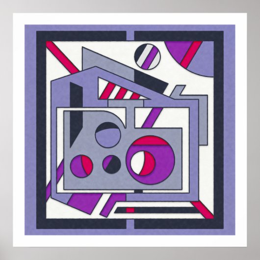 紫はっきりしたピンク幾何学模様抽象芸術工業Des ポスター (正面)