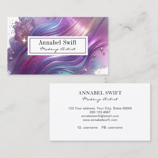 紫はっきりしたピンク金ゴールド抽象芸術水色 名刺 (正面/裏面)