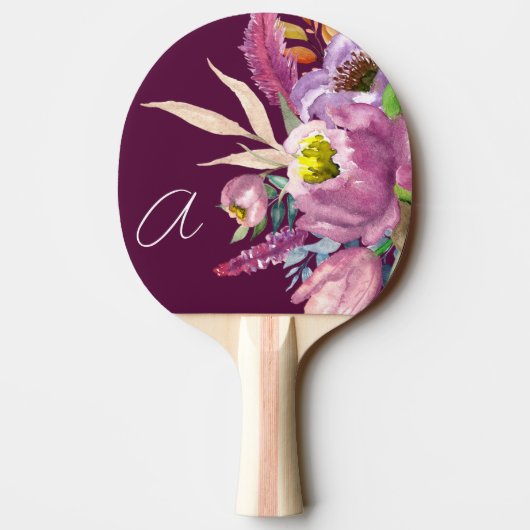紫はっきりしたモノグラムのワインガーデンフローラ 卓球ラケット (裏面)