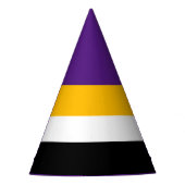 紫はっきりした王室の白黒はっきりした黄ストライプ色 パーティーハット (正面)