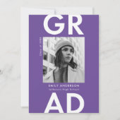 紫はっきりした色写真卒業パーティー 招待状 (正面)