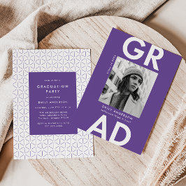 紫はっきりした色写真卒業パーティー 招待状