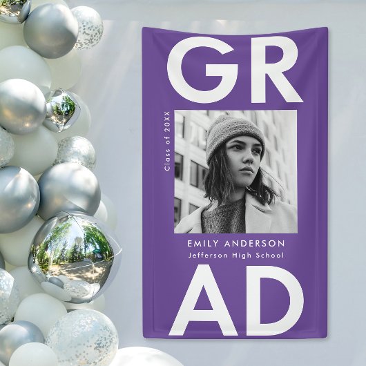 紫はっきりした色写真卒業 横断幕