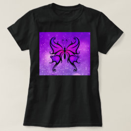紫はっきりした蝶かわいらし女性の快適T Tシャツ