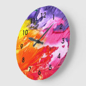 紫はっきりした赤ピンクオレンジ色の抽象芸術時計 ラージ壁時計 (傾斜)