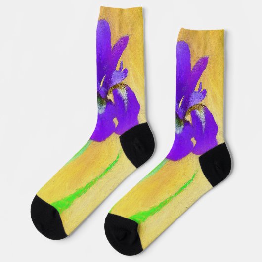 紫ひげアイリス絵画ズ – オリジナルフラワーアート ソックス (左)