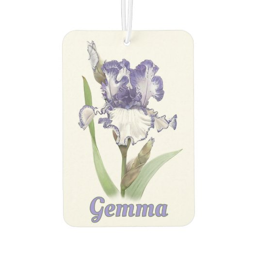 紫ひげ菖蒲パーソナライズされた花 カーエアーフレッシュナー (裏面)