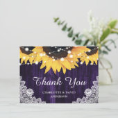 紫ひまわりウッドストリングライト結婚ズ サンキューカード (スタンド正面)