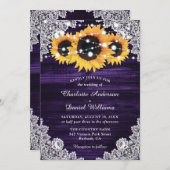 紫ひまわりウッドストリングライト結婚ズ 招待状 (正面/裏面)