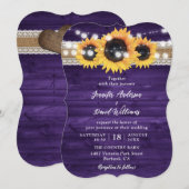 紫ひまわり木のBurlapストリングライツ結婚ズ 招待状 (正面/裏面)