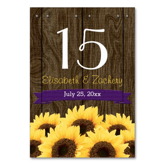 紫ひまわり素朴テーブル番号カード テーブルナンバー (正面)